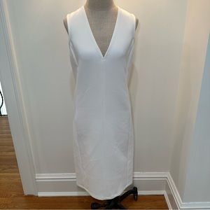Bcbgmaxazria White V Neck Midi Dress with Subtle Back Cut Out — Size XS